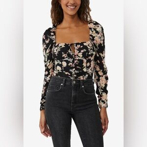 NWT Free People Hillary Top in Black Floral